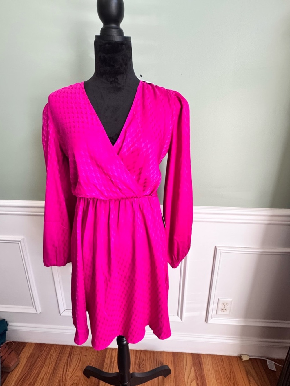 Express Fuchsia Long-Sleeve Wrap Dress